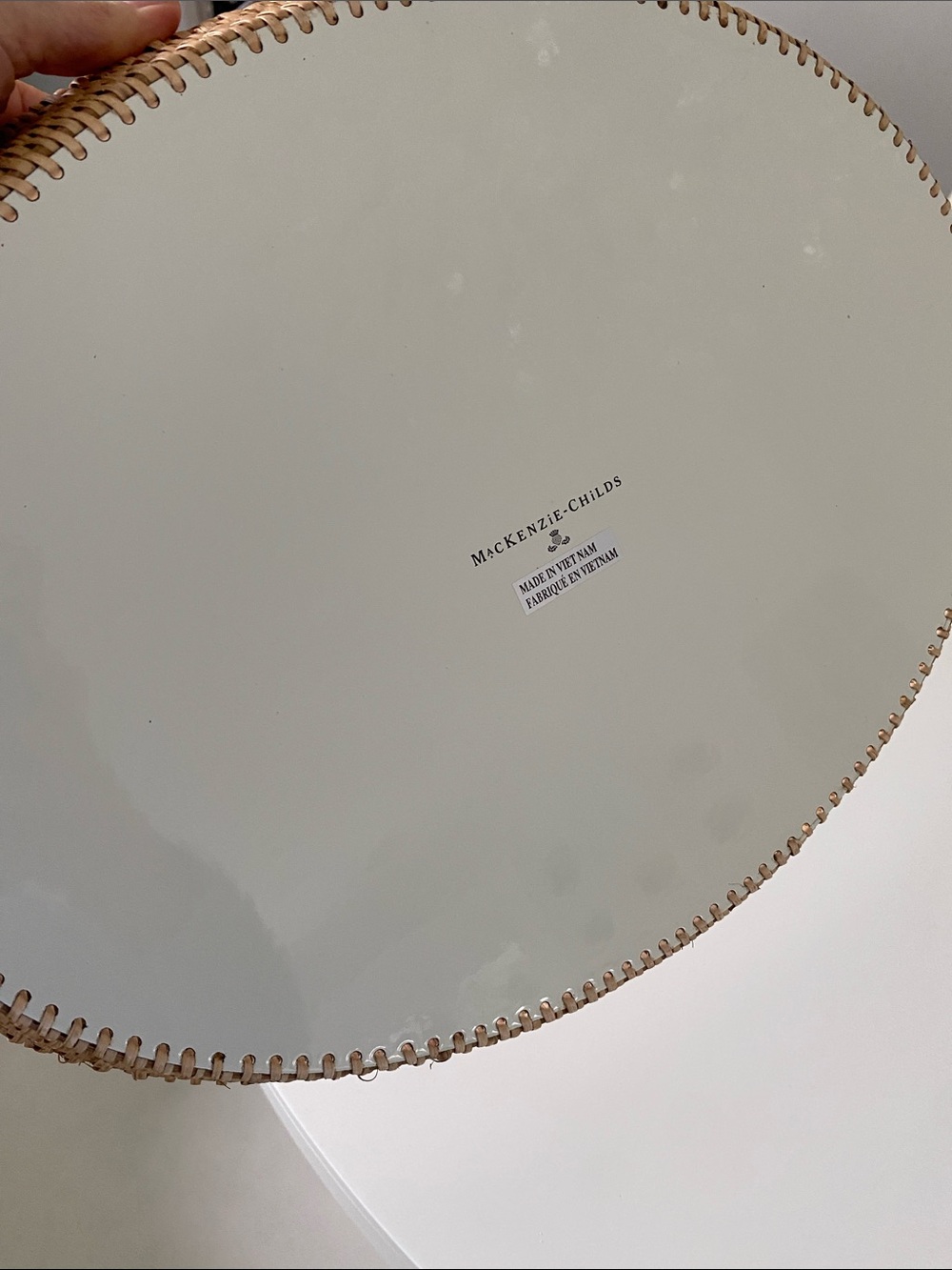 Mackenzie Childs Rosy Check Rattan Enamel Serving Tray Large Oval Pink πΈπΈπΈπΈ - Picture 5 of 6